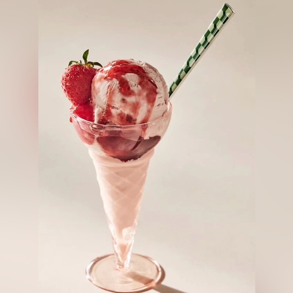 Anthropologie Pink Ice Cream Sundae Flute Glasses Set of 6 - New